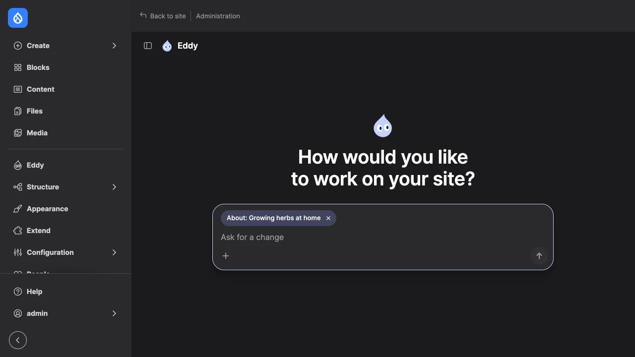 A new chat opened from the article's edit form, with an "About: Growing herbs at home" chip in the message field.