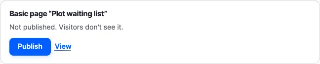 The result card: "Not published. Visitors don't see it." with Publish and View.