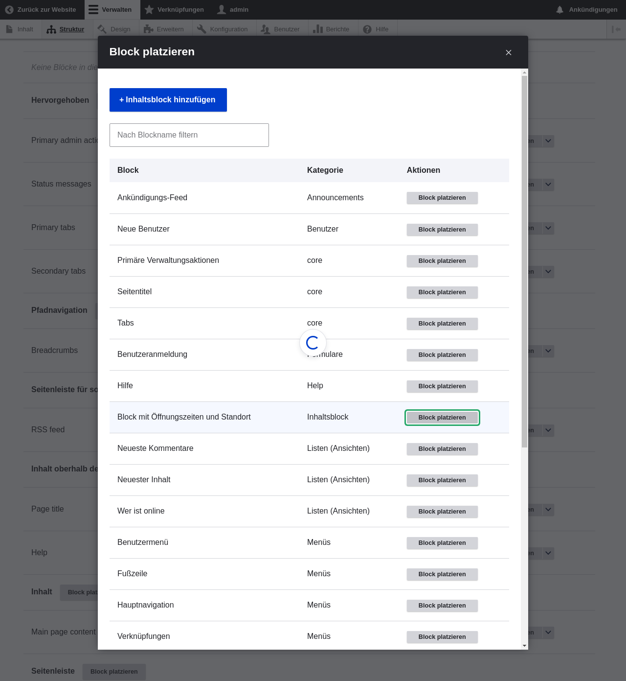 Block configuration page