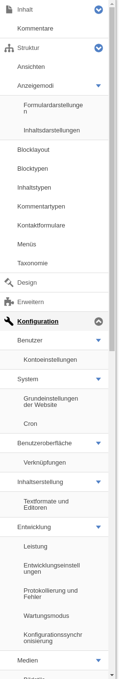 Administrative menu in vertical mode