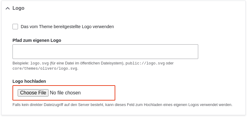 Neues Logo in den Einstellungen des Kernsystemthemes Bartik