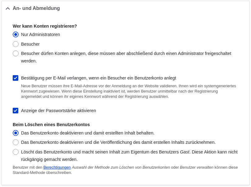 Konto-Registrierung nur durch Admin