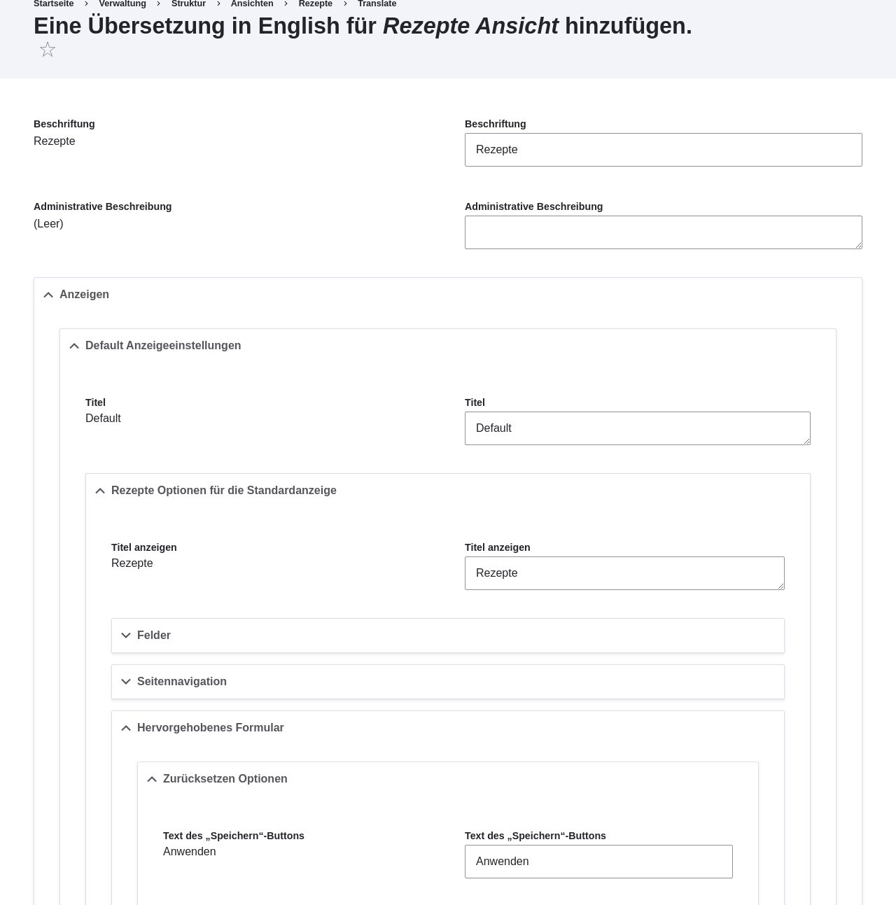 Translate the Recipes view