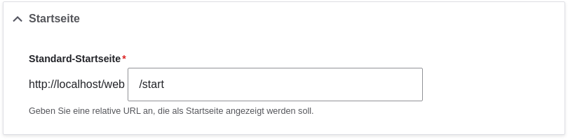 'FRONT PAGE' Bereich mit /home im Textfeld