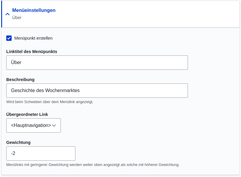 Einen Menülink aus der Bearbeitungssite für Ionhalte heruas erstellen