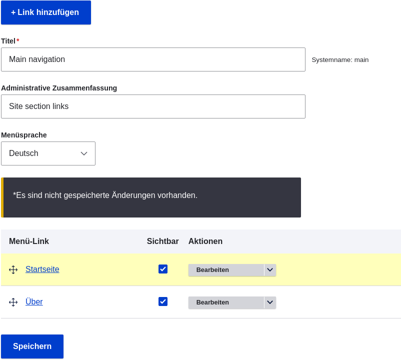 Reordered menu items with warning message about unsaved changes and the _Save_ button