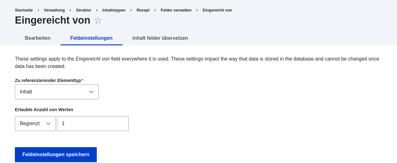 Storage configuration of a reference field 