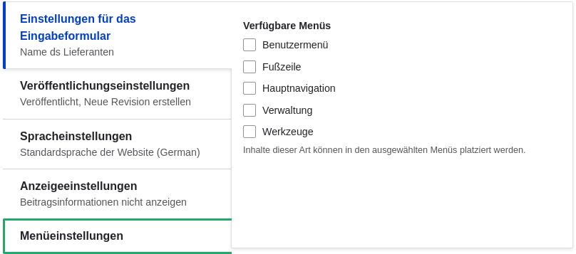 Menu settings