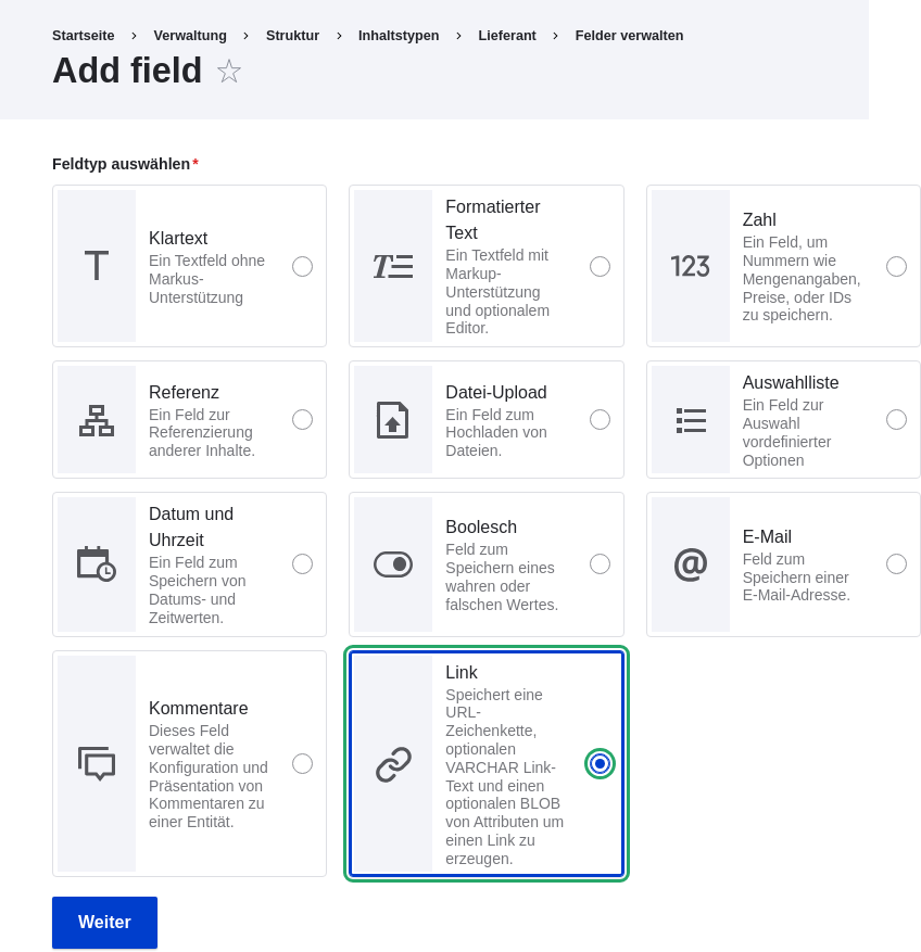 Add field page