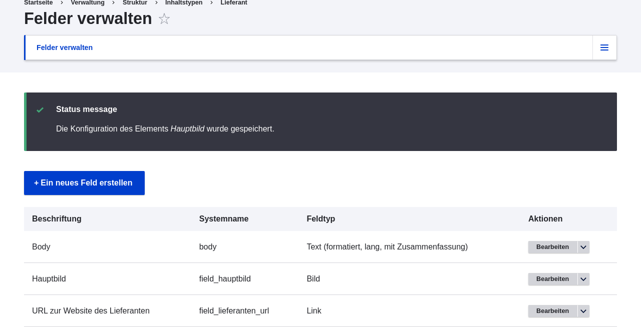 Manage fields page
