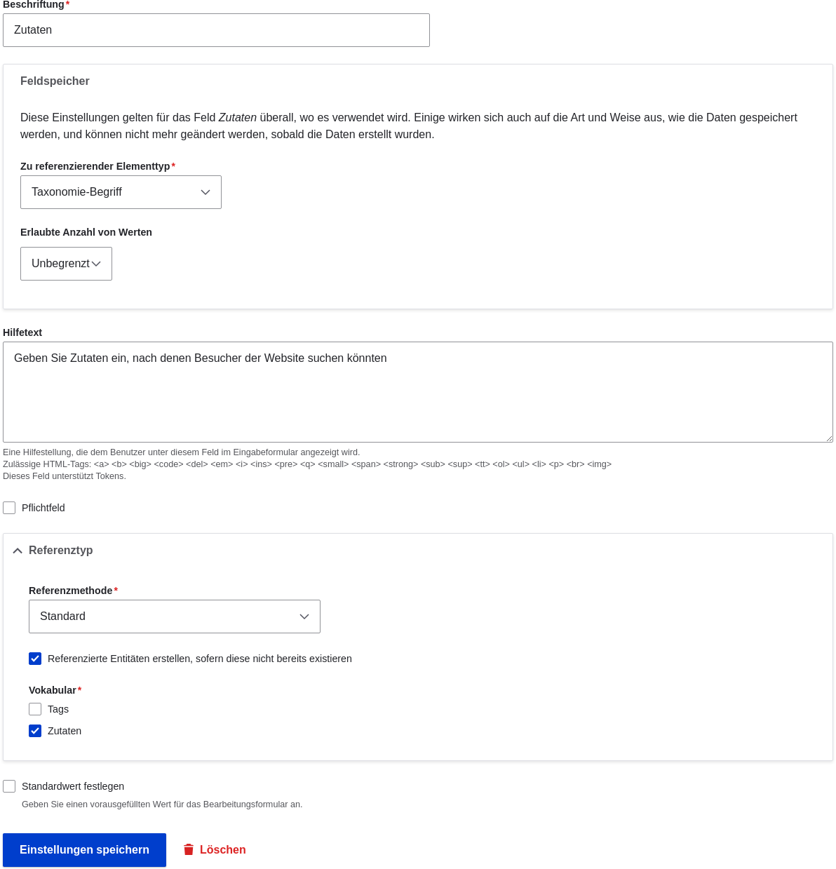 reference type field settings