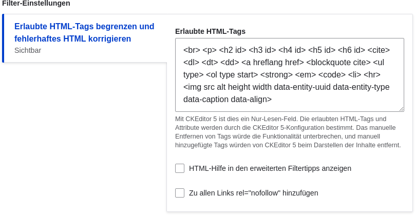 Configuring the HTML tags