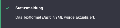 Confirmation message for text format configuration