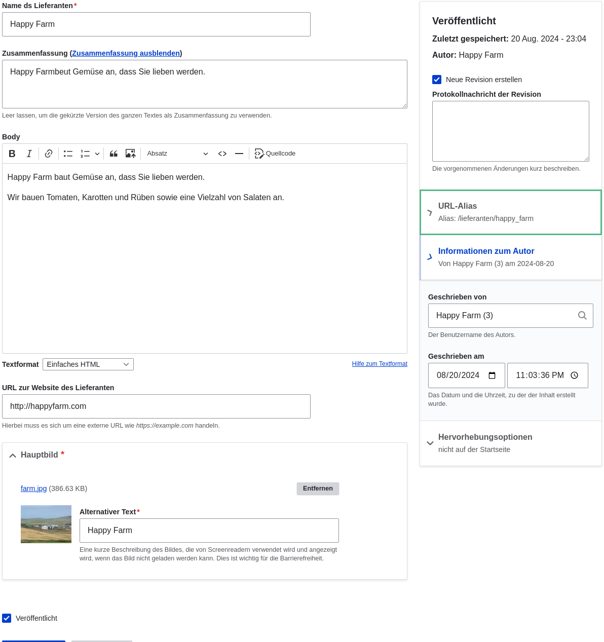 Assigning an author to the Vendor content item