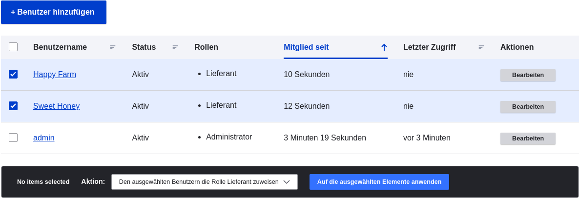 People page with bulk operation set up