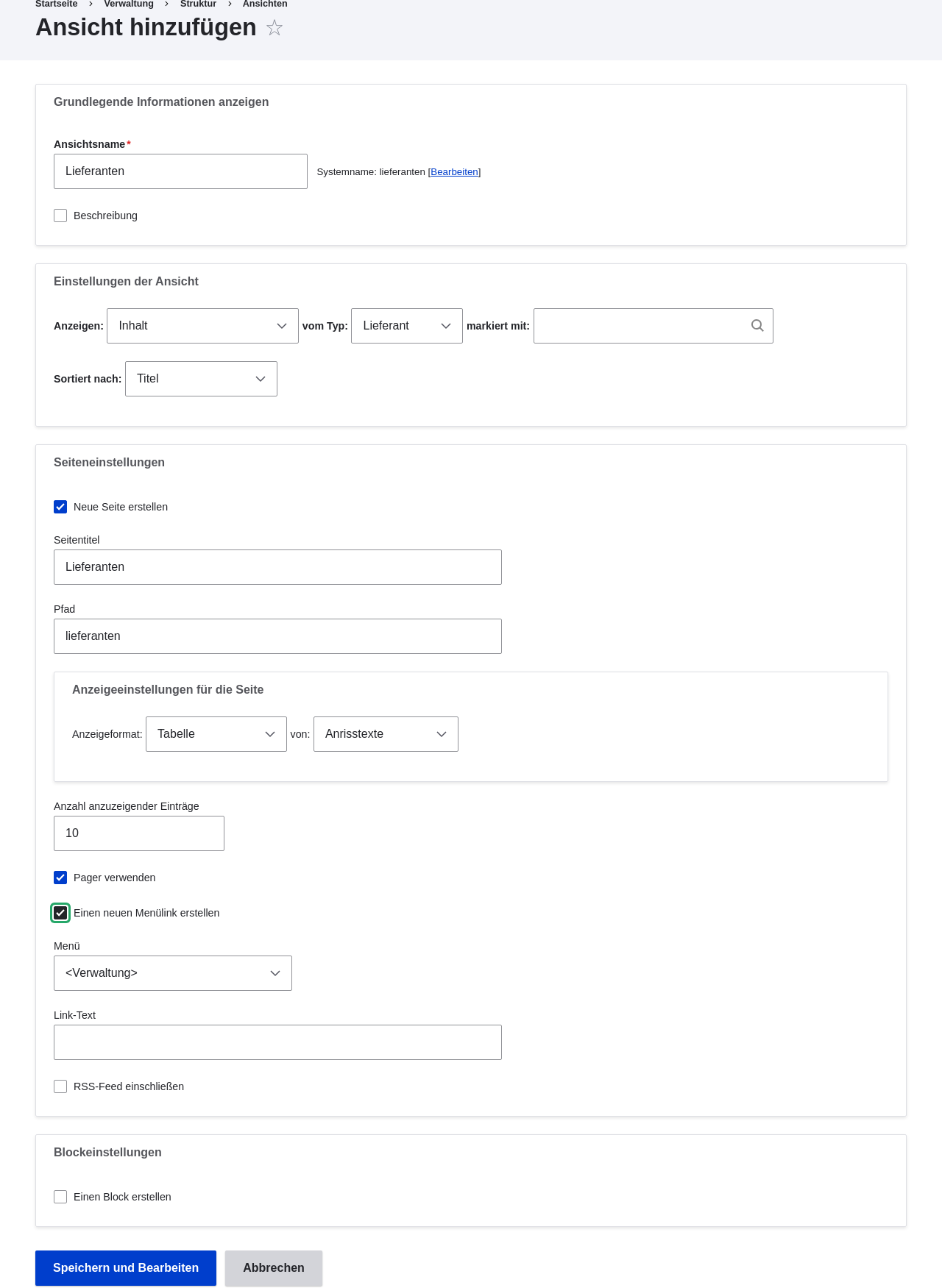 Add new view wizard