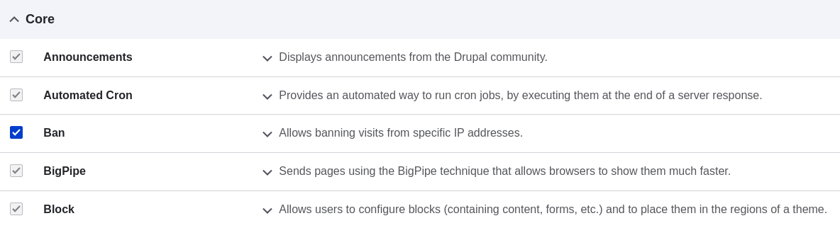 Enabling the core Ban module