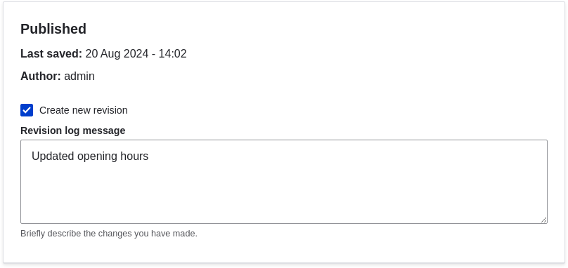Revision information section of the content edit page