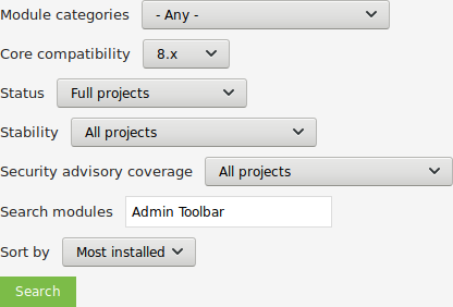 Filters on the module search page on _Drupal.org_