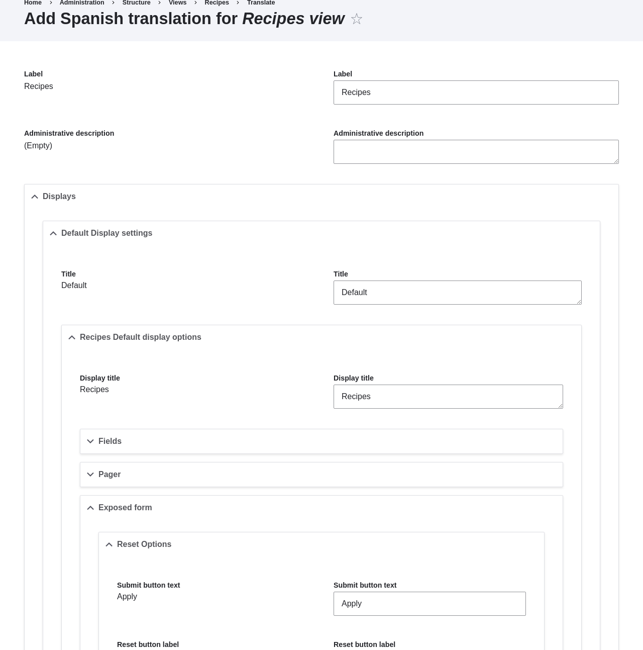 Translate the Recipes view