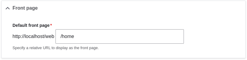'FRONT PAGE' area with /home in text field