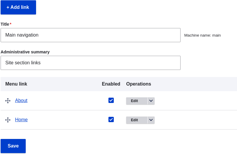 List of menu links under _Main navigation_