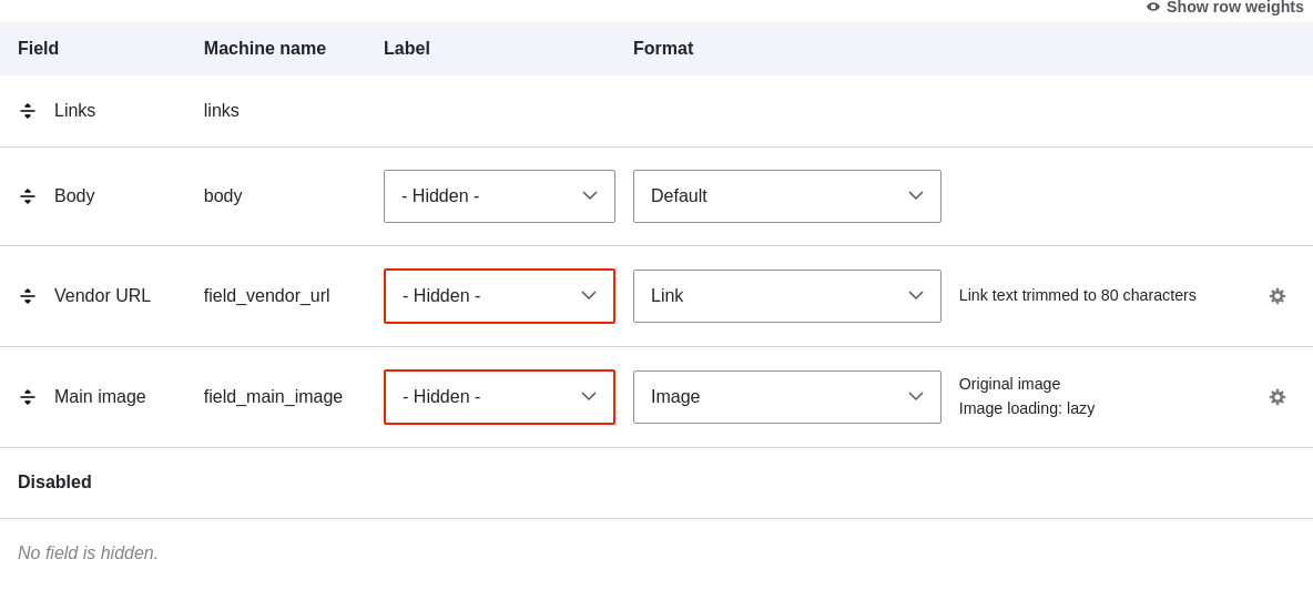 Selecting _main image title_ as _hidden_
