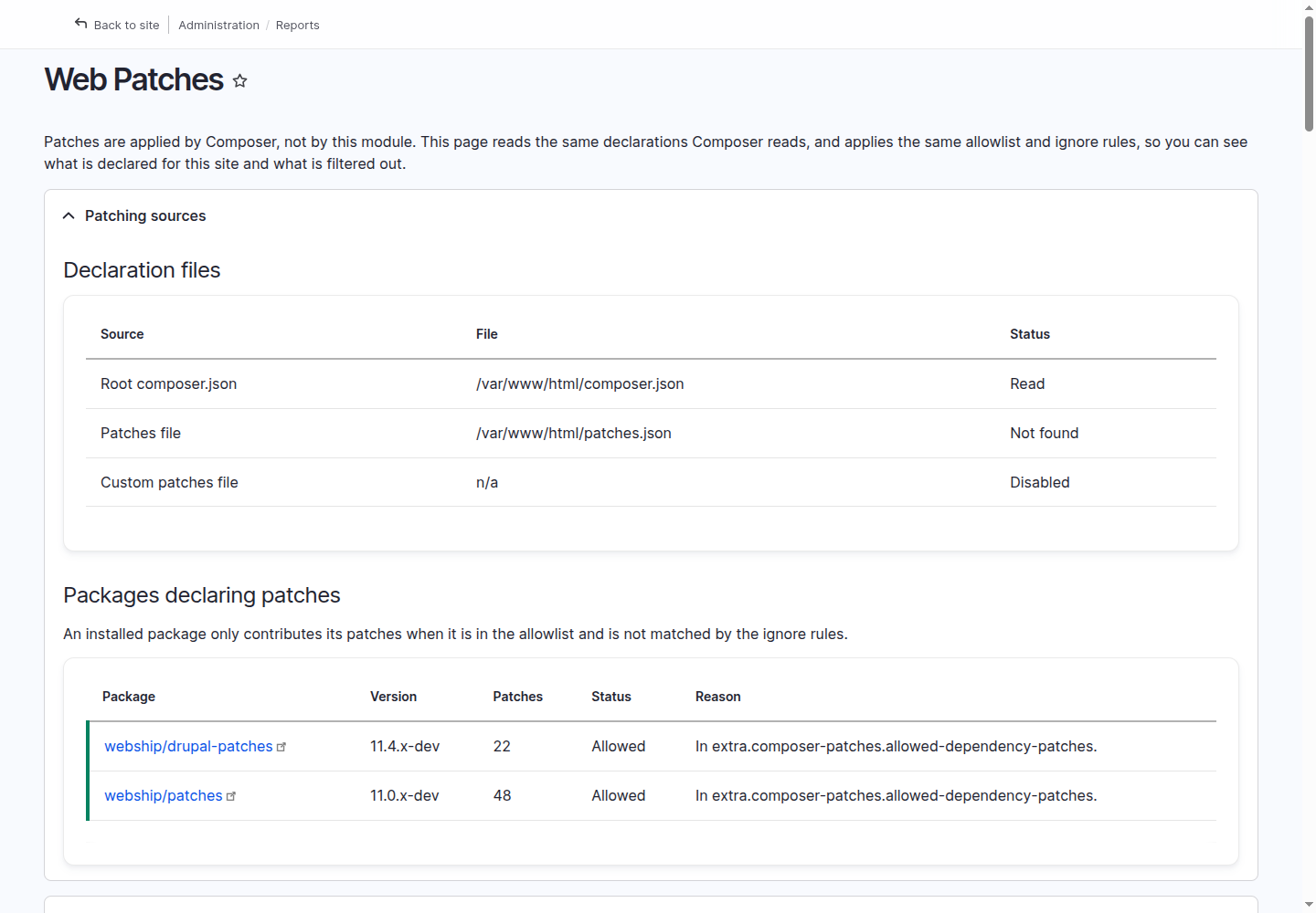 The patching sources: declaration files and the packages declaring patches